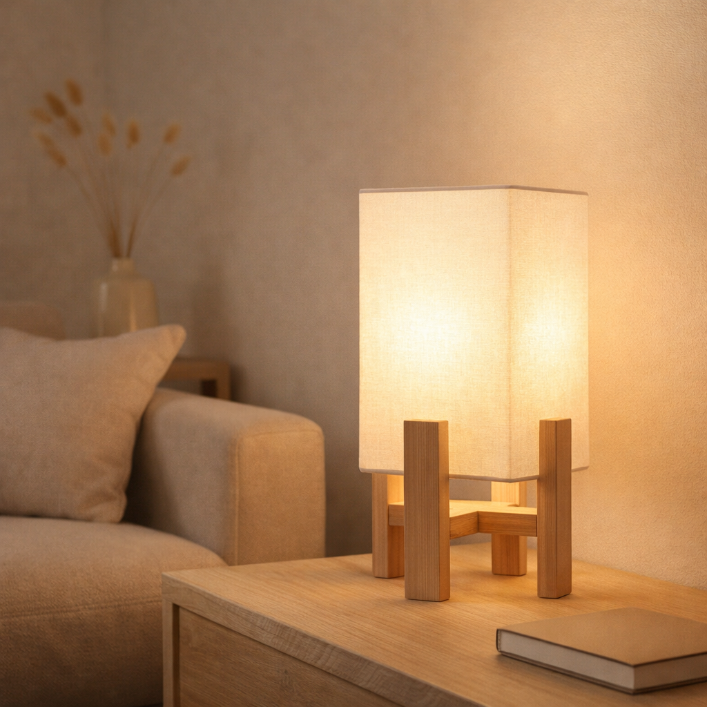 Lampe cordiale Madita 25 cm de haut, en blanc / nature, avec LED intégrée, dimmable avec capteur tactile en situation