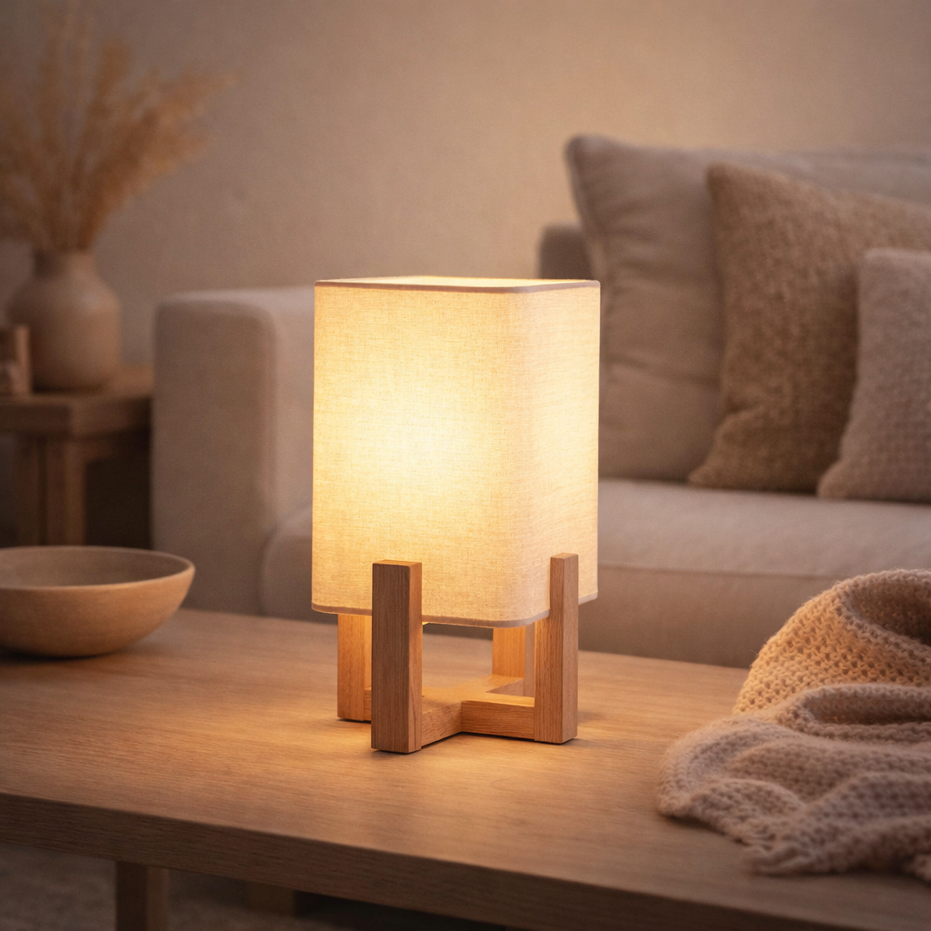 Lampe cordiale Madita 25 cm de haut, en blanc / nature, avec LED intégrée, dimmable avec capteur tactile en situation