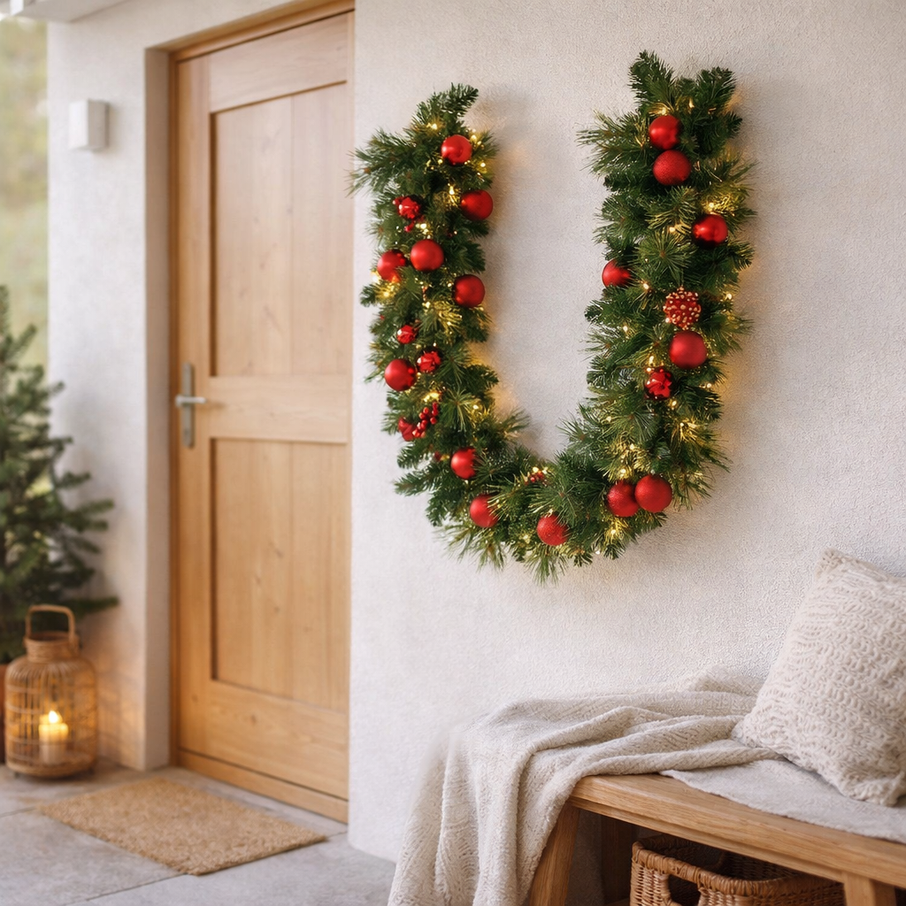 Décoration extérieure de vrille de Noël à LED Noel en métal et en plastique en vert et en or, avec des LED fermement intégrées en situation