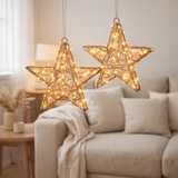 2 décoration de Noël à LED Star en métal Ø 25 cm-christmas décorations en métal et textile de nature, avec des LED fermement intégrés en situation