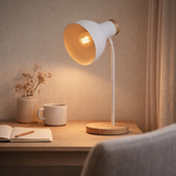 Lampe de bureau Marie en métal et en bois, E14, blanc, 36,5 cm de haut en situation
