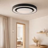 Plafond LED Monterey Ø 37,5 cm, de nombreuses fonctions, en métal et en plastique en noir, avec des LED intégrées, un éclairage pour les salons, le couloir ou le bureau en situation
