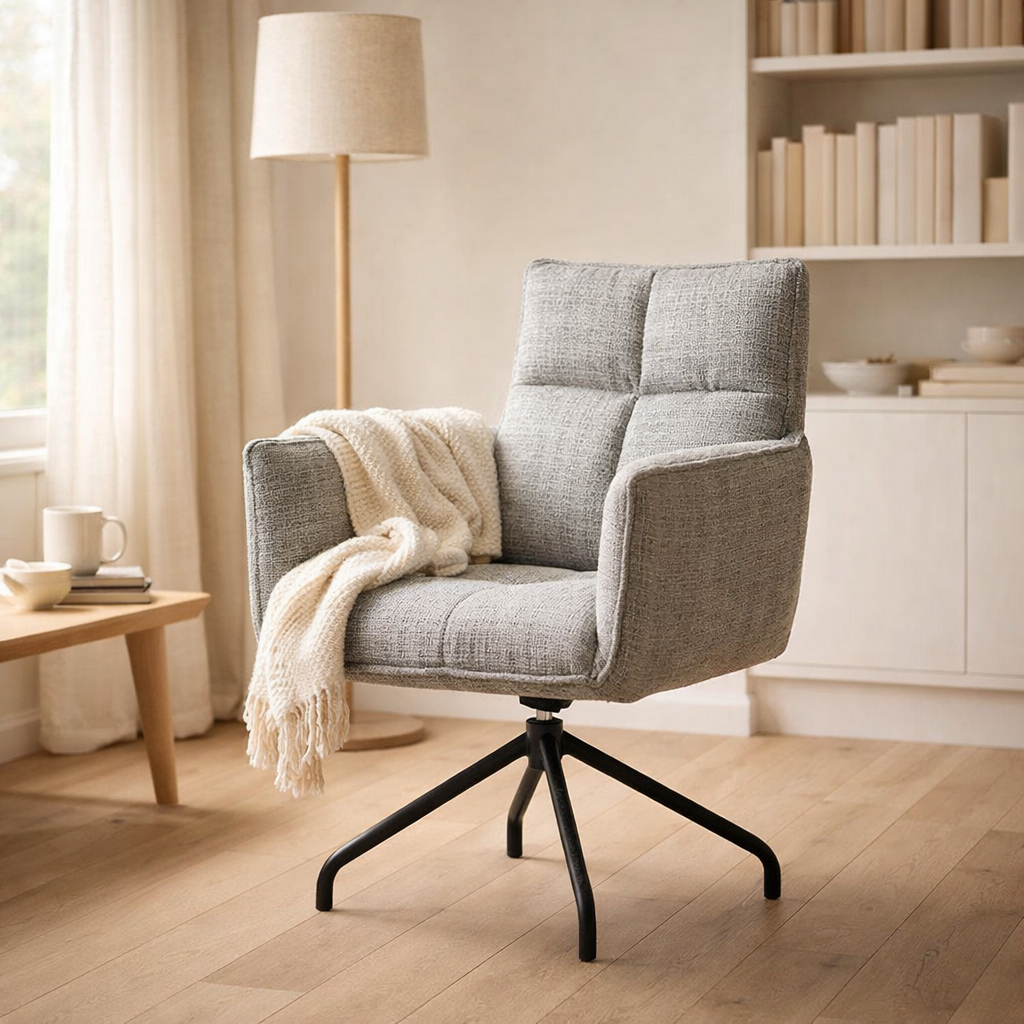 Fauteuil Nova Tissu Cremona %2396 Gris - Structure rotative 360 noir P14 en situation