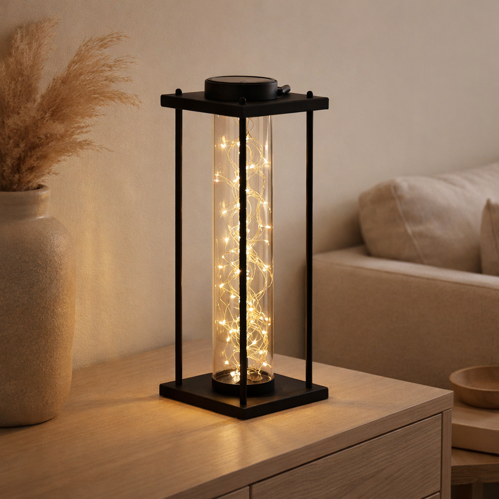 LED SOLAR LUMIÈRE FAIRYlight pour la terrasse et le balcon, en métal noir et en verre, solidement construit -e LEDS, lampe de décoration pour l'extérieur de 51,5 cm de haut en situation