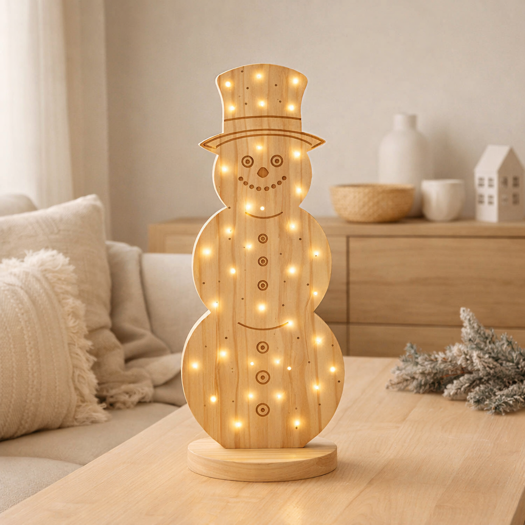 LED WOOD DECOLUM Snowy Petites décorations de Noël en bois dans la nature, avec des LED fermement installées, pour la zone extérieure en situation