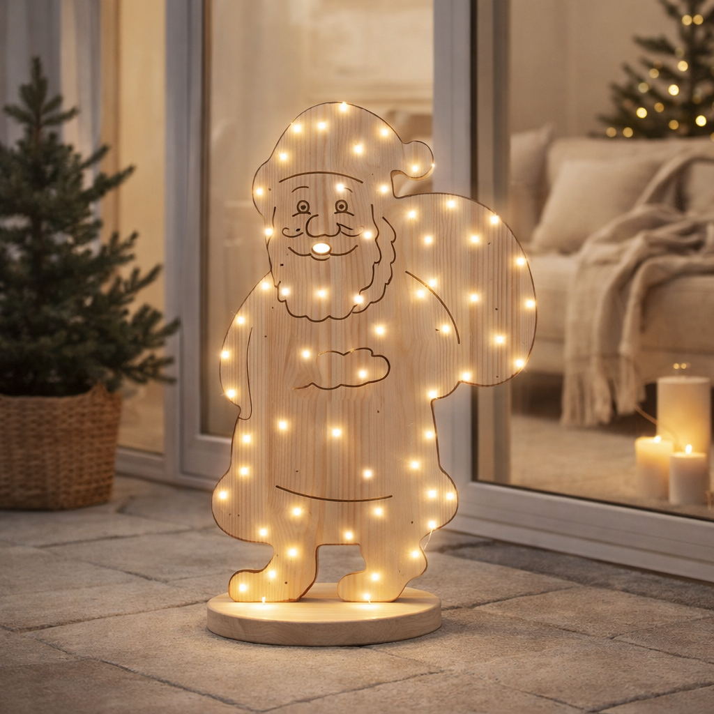 LED WOOD DECOLUM Santa Grandes décorations de Noël en bois dans la nature, avec des LED fermement construites, pour la zone extérieure - Classique - Décoration - Bois - Nature - Aucune information - Décoration de Noël à l'extérieur en situation