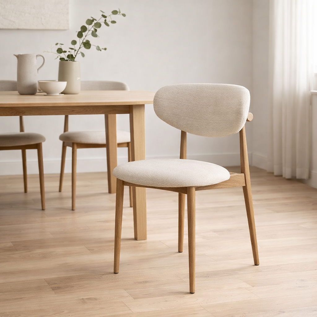 Chaise Dalton Tissu Vibe %2306 Crème - Structure métal Chêne Naturel en situation
