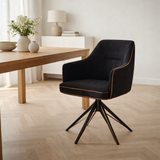 Chaise de bras calvin tournant en tissu noir aurore cuivre en situation