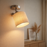 1er mur et plafond Maron en métal-satin-matt avec écran de tissu dans la nature, avec socket E14, lampe pour le salon, salle à manger, couloir et bureau, env. 17 x 12 cm en situation