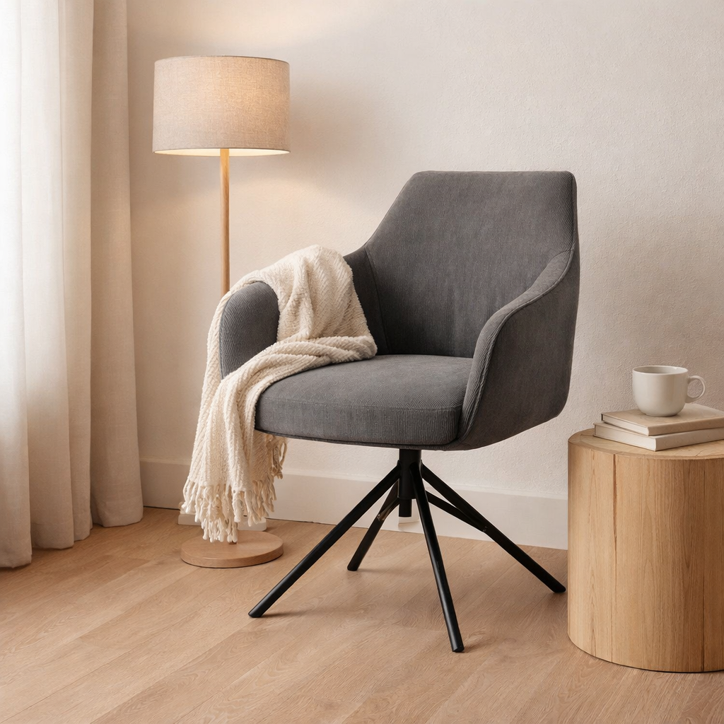 Blues Armchair - Ribstof Anthracite - Turning Poach en situation