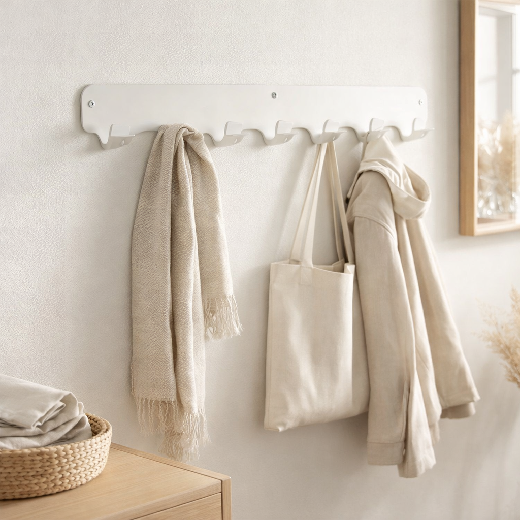 Gorillz Rounded Seven - Porte-manteau mural - 7 crochets pour porte-manteaux - Blanc en situation