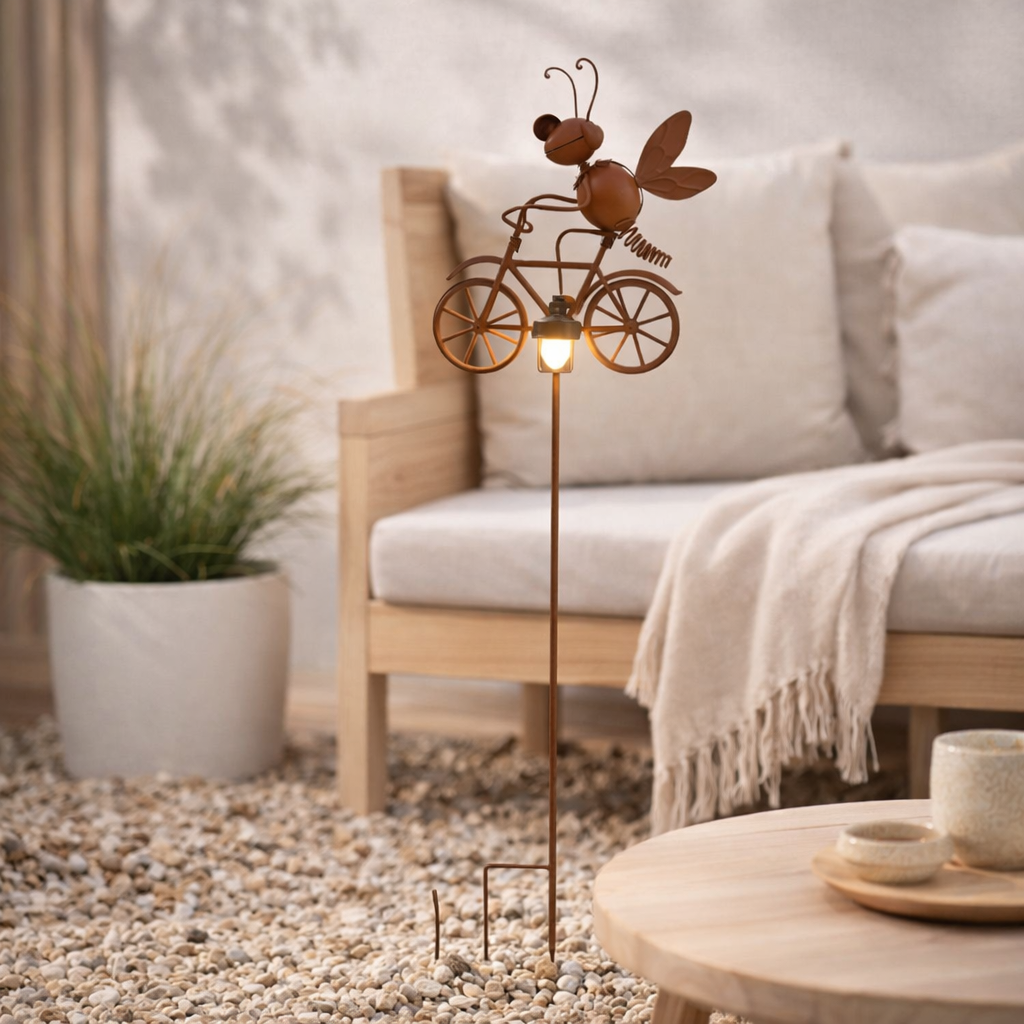 Brochette de terre solaire LED Brown H: 88 cm, pour l'extérieur, la brochette de terre en métal et en plastique en marron, avec LED intégrée en situation