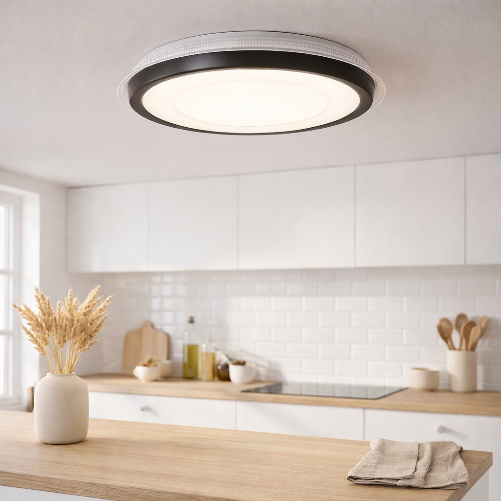 LED PLAFIC LED Canna en métal et en plastique, dimmable avec télécommande, passant de couleur du blanc chaud au blanc froid à coloré, fermement construit - LEDS, plafond pour le salon, salle à manger, cuisine ou couloir avec 45 cm de diamètre de di en situation