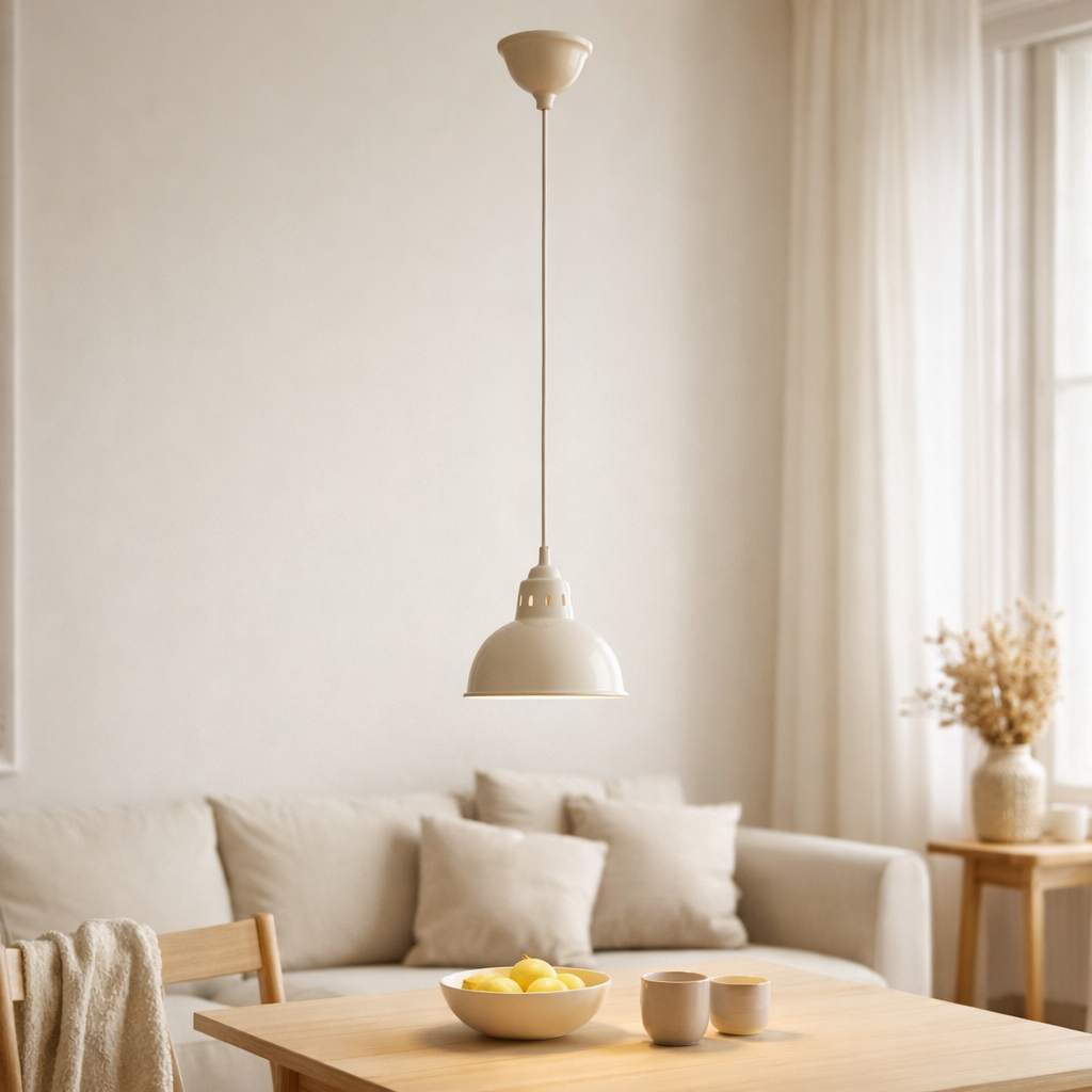 Le pendentif en métal Desira, rétro classique, en métal en beige, E27 en situation