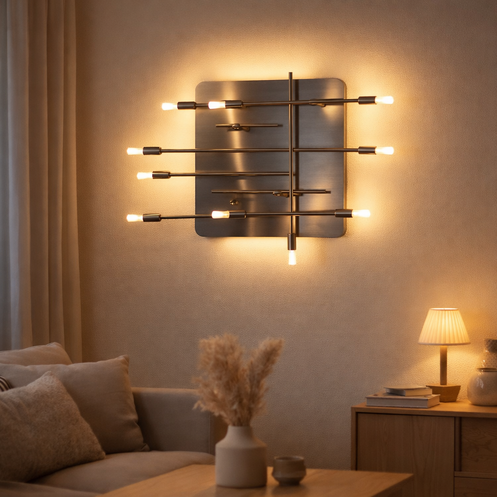 LED Plafond Ancona avec rétro-éclairage en métal en acier inoxydable, versions G9, lampe pour le salon, la salle à manger, le couloir et le bureau, environ 71 x 70 cm en situation