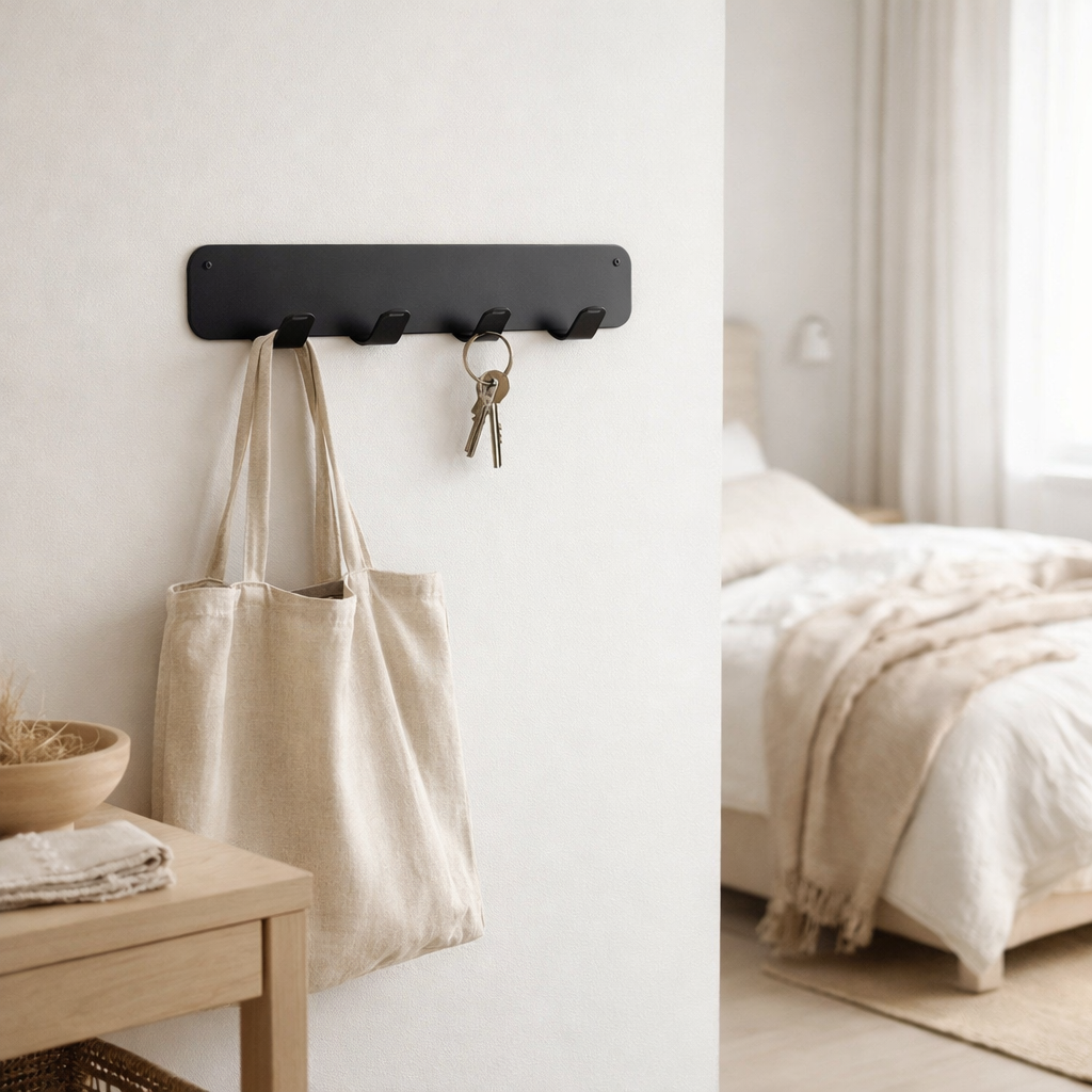 Gorillz Rounded Four Industrial Wall Coat Rack 4 Coat Rack Hooks - Noir en situation