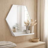 Miroir mural Gorillz Hive avec étagère - Miroir hexagonal - 60 x 52 cm - Blanc industriel en situation
