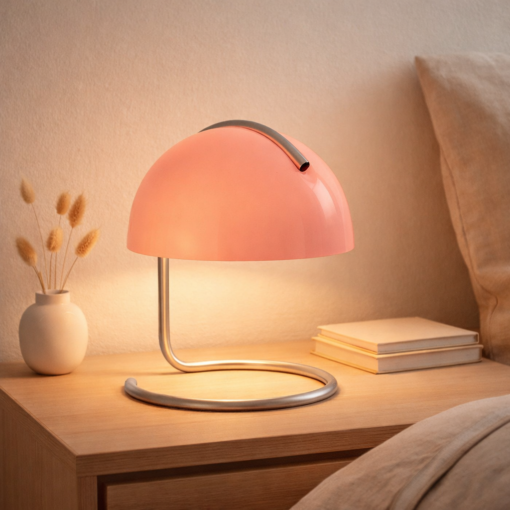 Lampe de table Burano rose, env. 25 cm de haut, Ø 23,5 cm, en métal et verre rose color chromé, E27. en situation