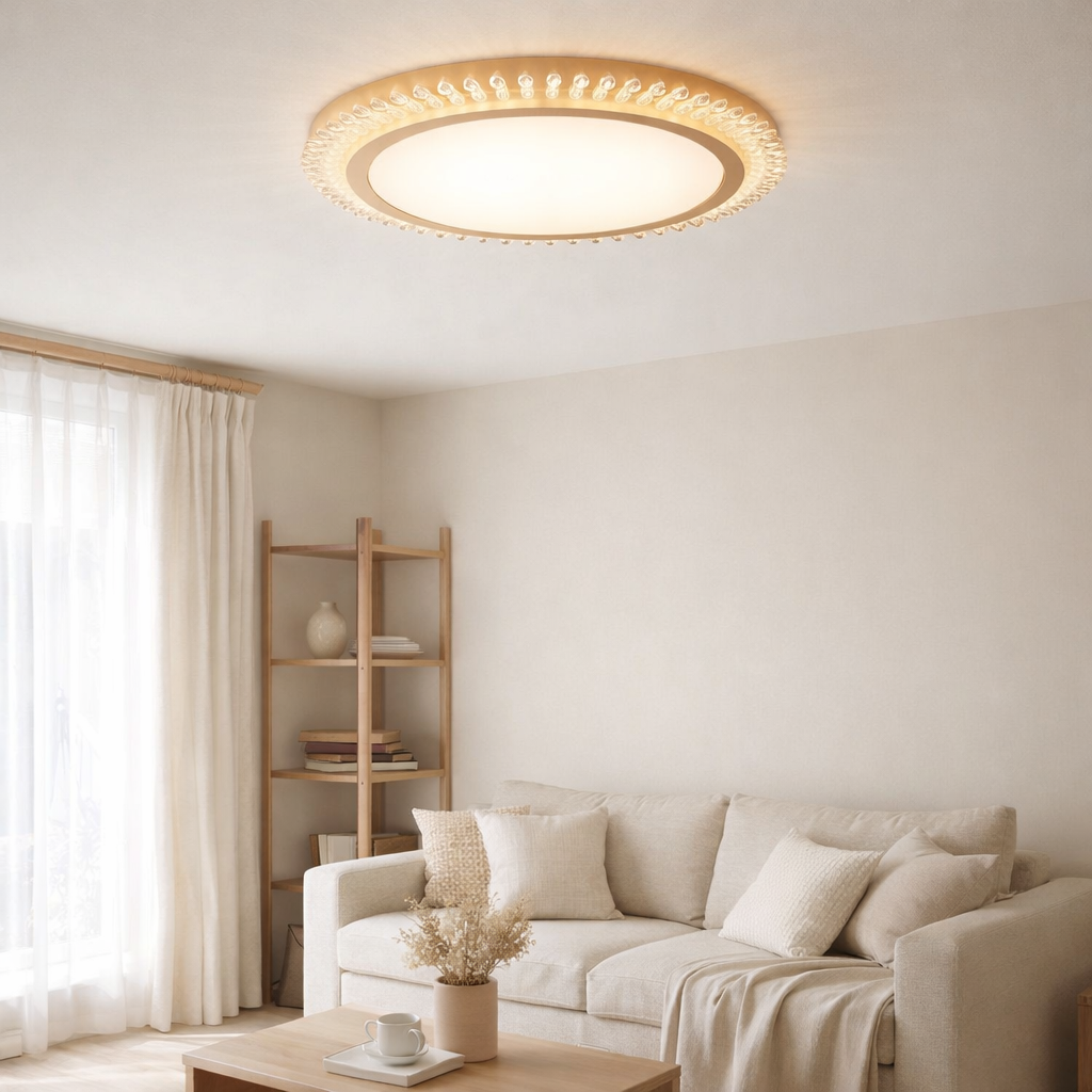 Plafond LED Madison Ø 48 cm, de nombreuses fonctions, en métal et en plastique, or, avec des LED intégrées, éclairage pour le salon ou le bureau en situation
