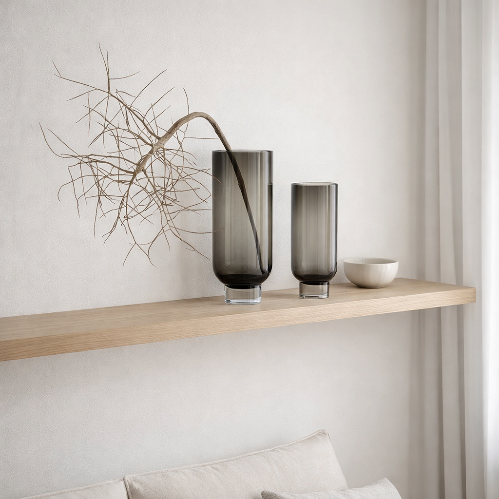 Vase en verre de luxe moderne de 9 mm d'épaisseur gris foncé, design sobre, très haut, OMAHA36GR en situation