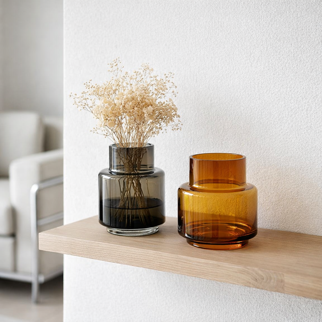Petit vase au design rétro moderne, couleur gris foncé, TYLER07GR en situation