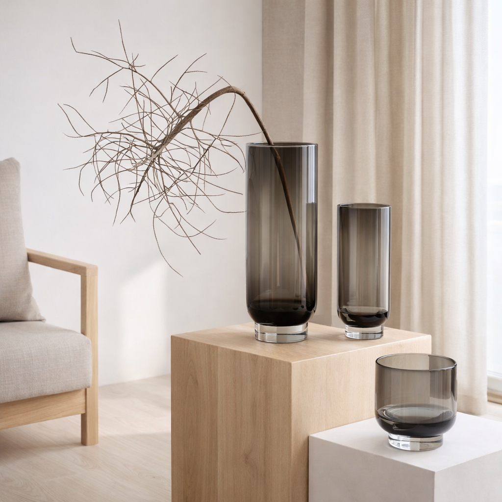 Boîtier de luxe moderne en verre de 9MM d'épaisseur, gris foncé, design sobre, OMAHA 28GR en situation