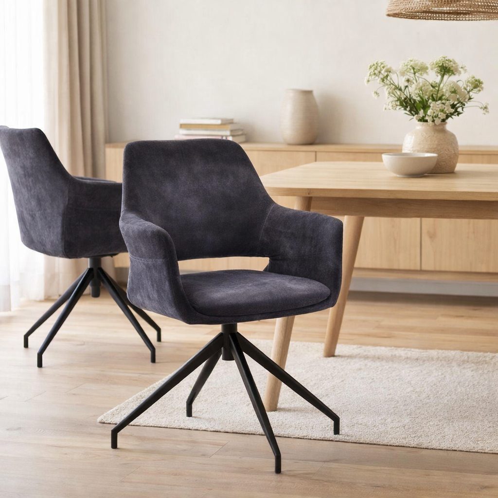 Chaise Katy Arm M4 - Fabric Aurora Velours Anthracite - Turning Put en situation