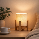 Lampe ackitique Madita 19 cm de haut, en blanc / nature, avec LED intégrée, dimmable avec capteur tactile en situation