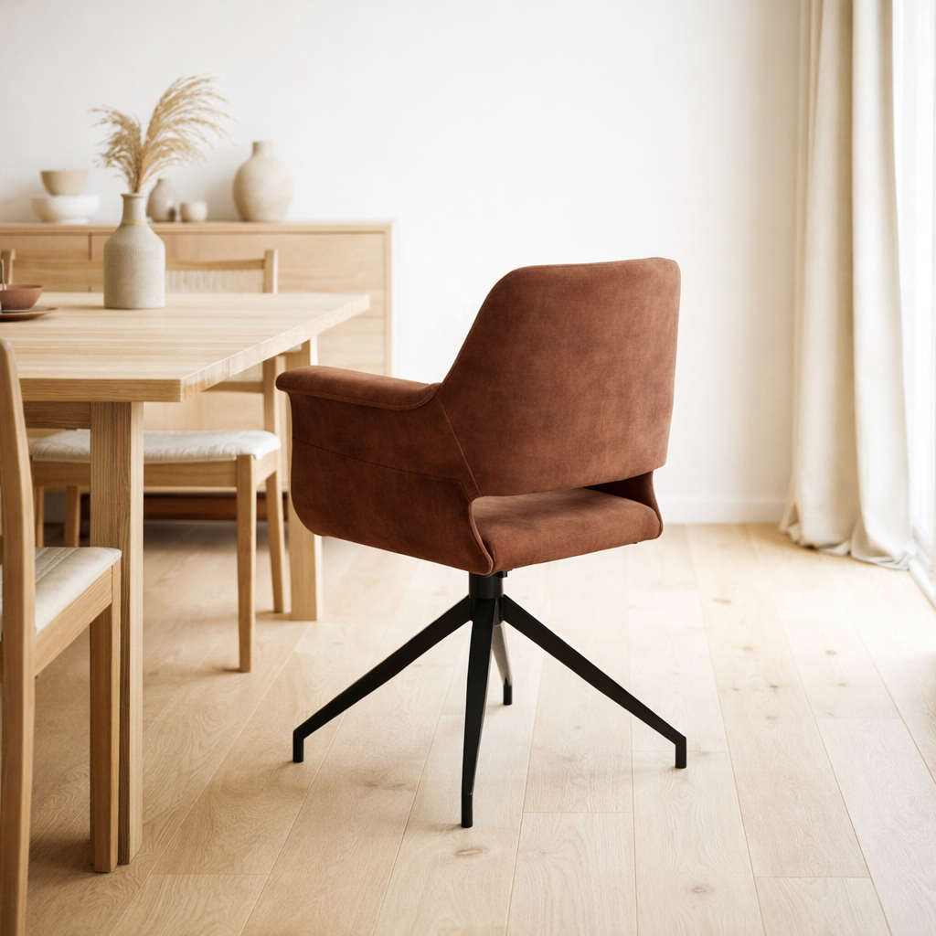 Chaise de bras katy m4 - poussière aurore velours cuivre - tourner le pied en situation
