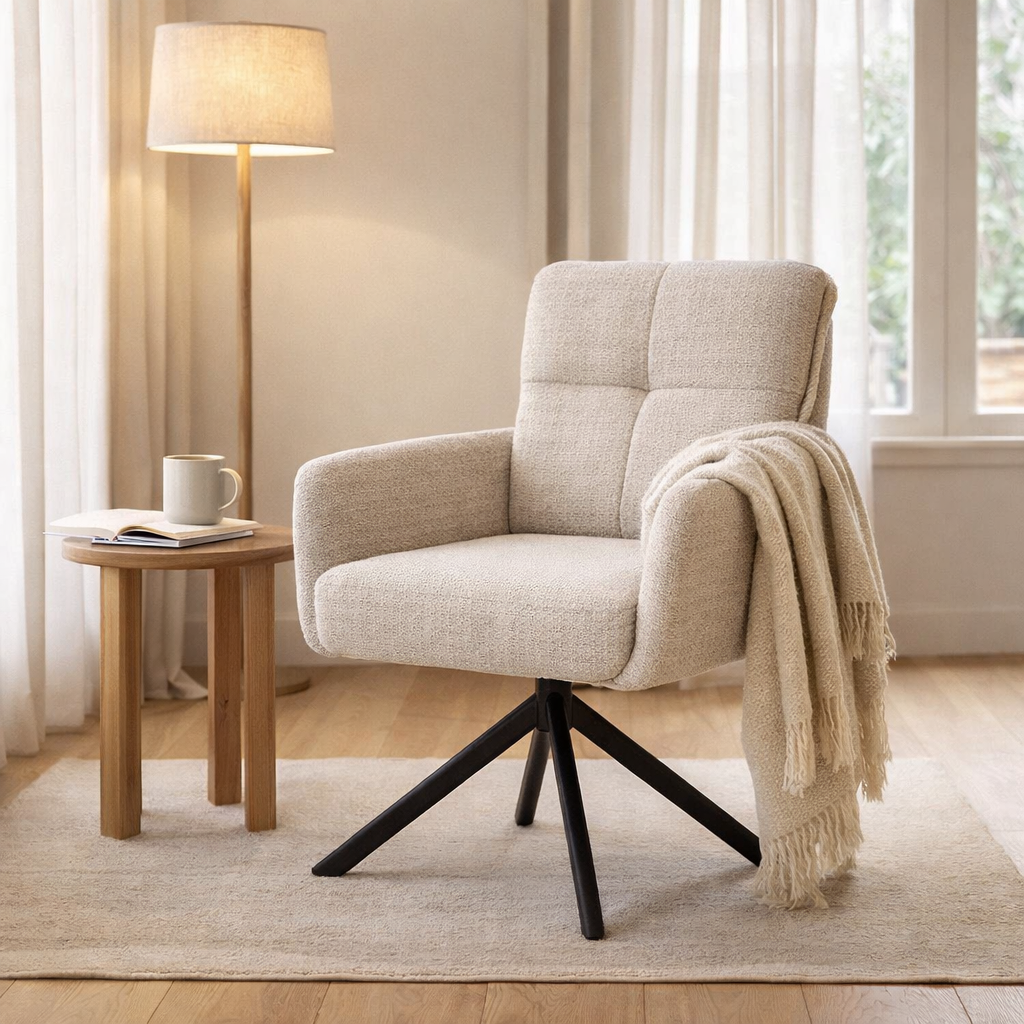 Fred Armchair - Fabric Retro Bliss% 2303 -Naturel - Turning Put 180 Black en situation