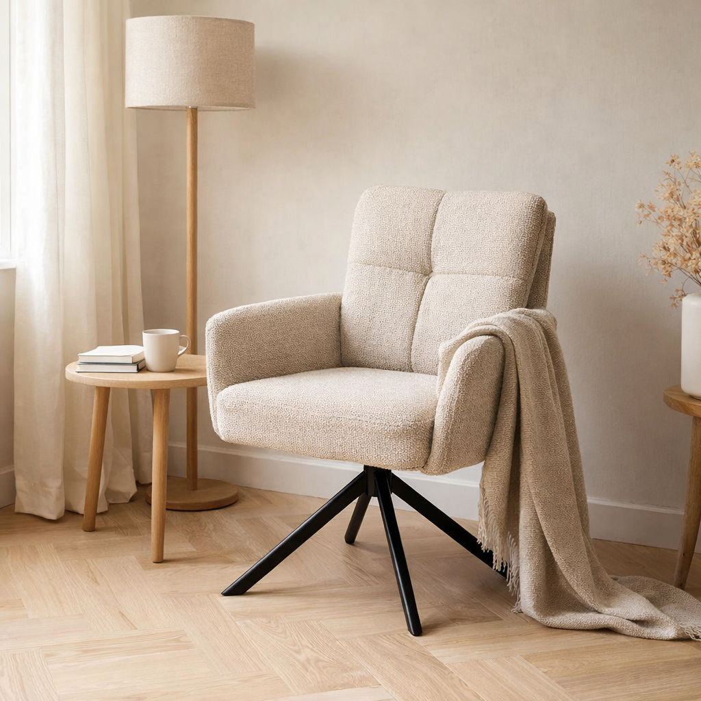 Fred Armchair - Fabric Retro Bliss% 2303 -Naturel - Turning Put 180 Black en situation