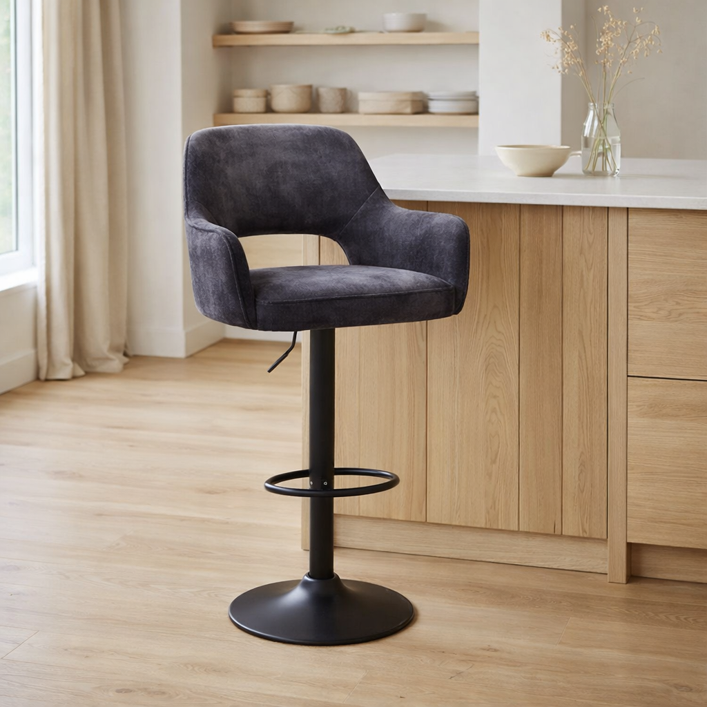 Tabouret de bar katy - tissu aurore anthracite en situation