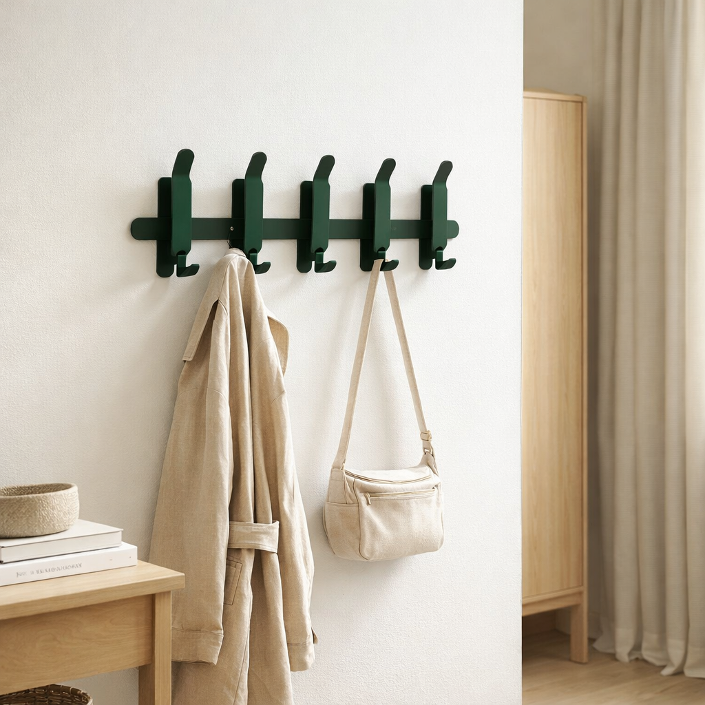 Gorillz Origami - Porte-manteau mural - 10 doubles - Crochets pour porte-manteaux - Vert en situation