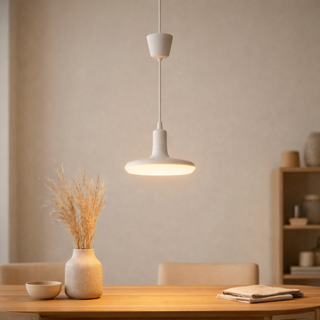 Lampe suspendue à la lampe à lampe UFO à LED en plastique avec une prise E27, y compris des lampes en situation