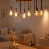 Lampe filamentale à LED 6 set avec e14 version 4 watts, en métal et en verre, clair en situation