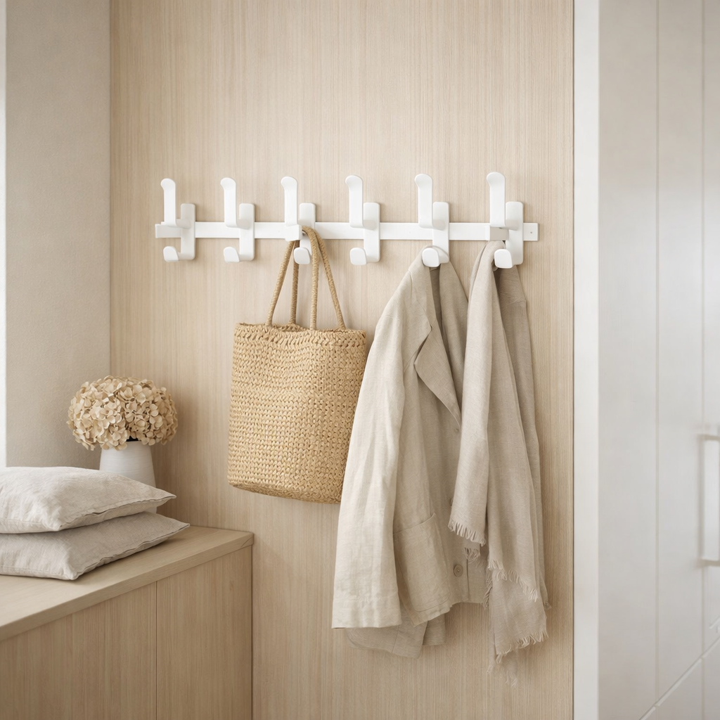 Gorillz Origami - Porte-Manteau Mural - 10 Crochets Double - Porte-Manteau - Blanc en situation