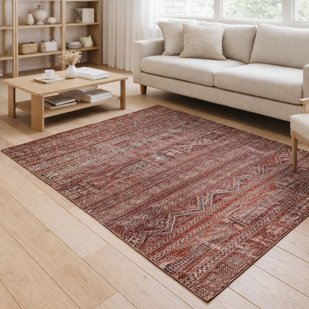 Tapis Eco - Fez Rouge - Tapis marron et rouge en situation