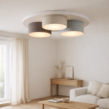 Le plafond LAIR 3-LED Eppan Ø 56 cm, en métal, plastique et textile en gris, LED intégrés, éclairage pour le salon, le bureau ou l'espace d'entrée en situation