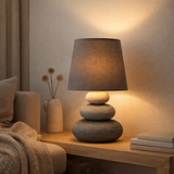 Lampe de table en céramique Stoney, lampe de table en céramique en gris, avec douille E14, lampe de table pour salle à manger, salon, couloir ou bureau, ou comme lampe de chevet, 31 cm de haut en situation