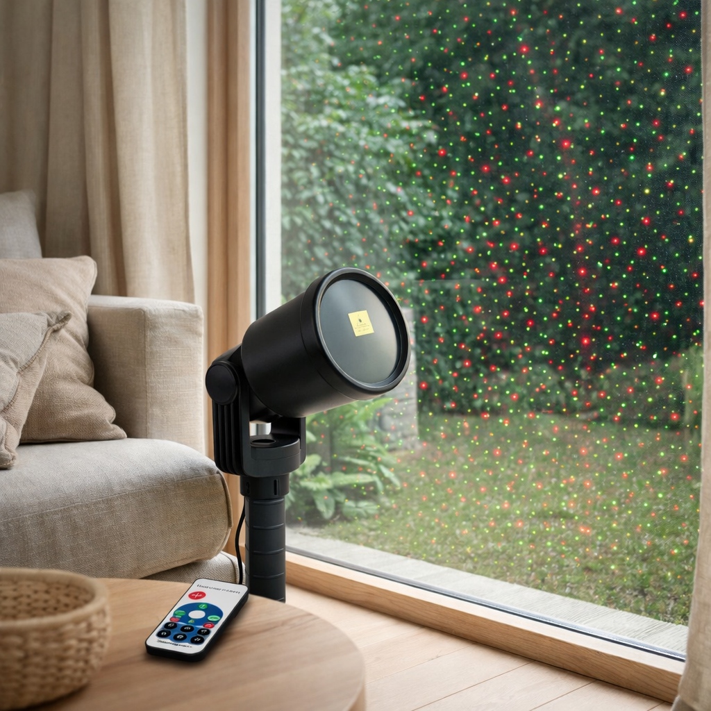 Laser extérieur espion avec projecteur, brochette en plastique, coloré, avec LED intégrée, projecteur pour l'extérieur en situation
