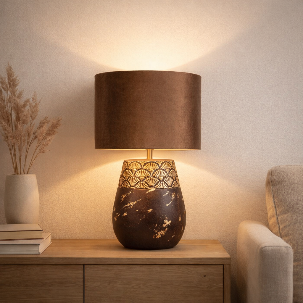 Lampe de table en céramique Bronco, lampe de table, en céramique, beige / gris, avec socket e14, pour salle à manger, salon, couloir ou bureau, 39 cm de haut en situation