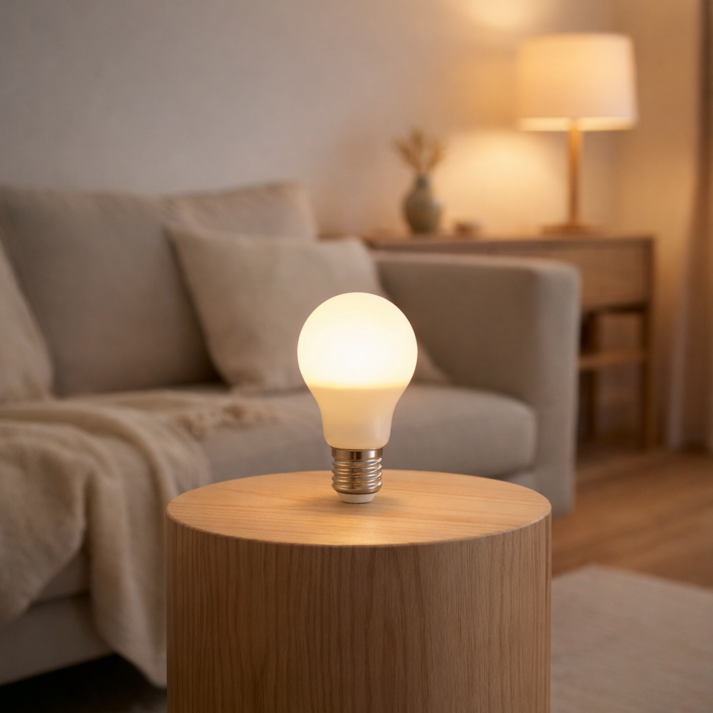 Lampe à LED 5 set avec douille E14, forme de poire 8 watts, en métal et en verre, laiteux en situation