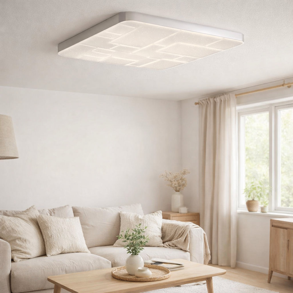 Plafonnier LED Luxor effet cristal 54x54cm en situation