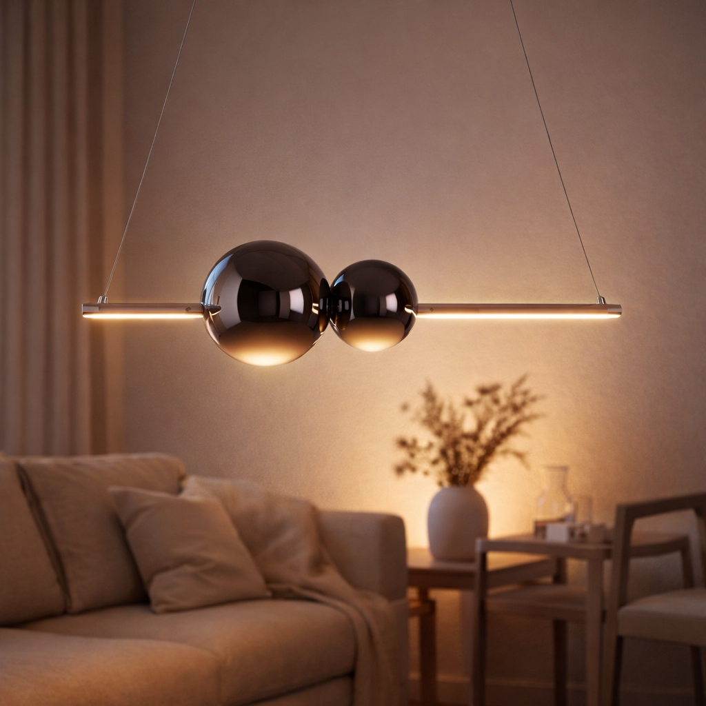 LED PRENDANT LAMP chrome Nova fait de verre en métal, en plastique et en fumée en métal et en métal, avec des LED fermement construites, environ. 105 cm de long en situation