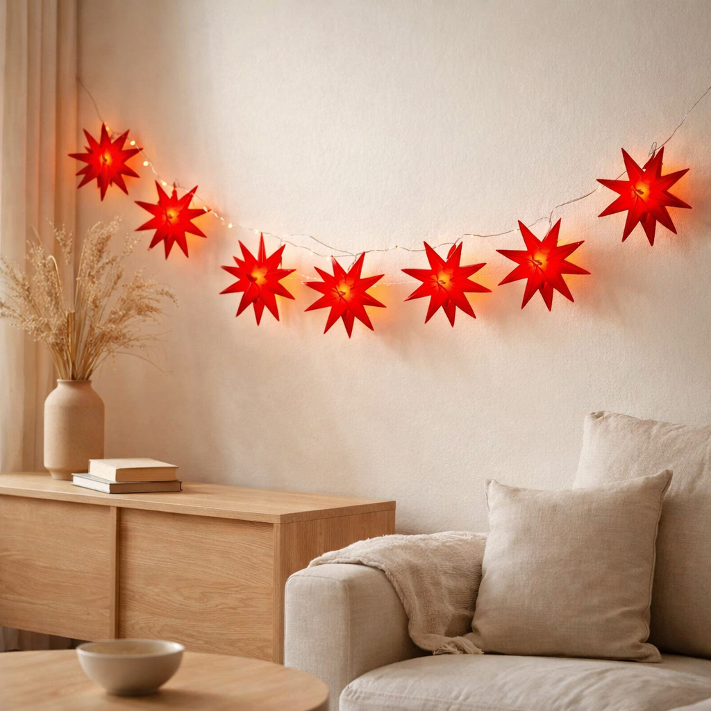 9er LED extérieure LED de Noël chaîne légère 3D Stars / Noël Lights-Red en situation
