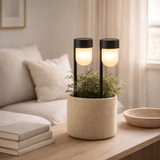 2 coffre-fort solaire LED Sina 47,2 cm de haut, plastique en noir et blanc, LED intégré, blanc chaud en situation