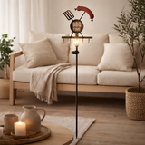 Spit de terre solaire LED H: 130 cm (barbecue), pour les brochettes à l'extérieur, en métal et en plastique en rouille, avec une LED intégrée en situation
