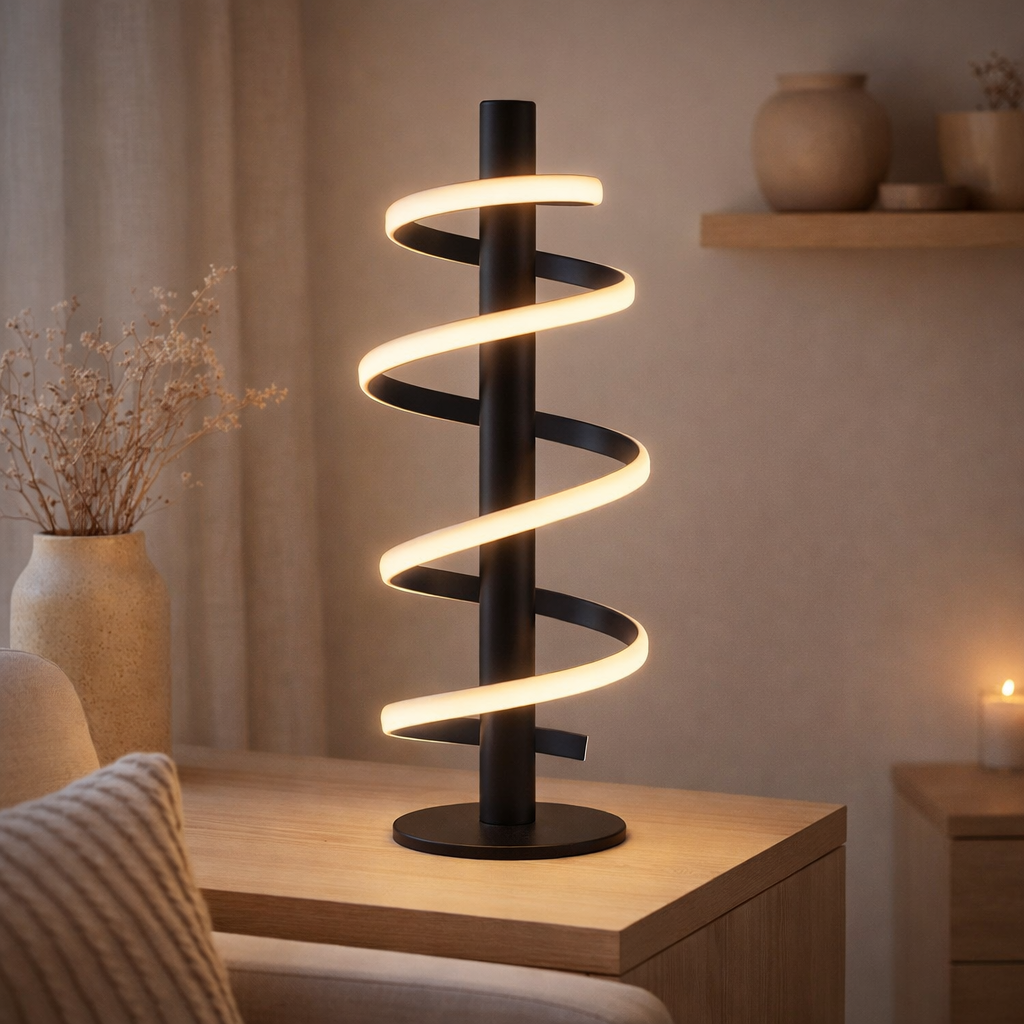 Lampe de table à LED Belleza, lampe de table en métal moderne et en plastique en noir et blanc, avec des LED fermement construites, 50 cm de haut, l'éclairage pour le salon, la salle à manger, la chambre ou le bureau. en situation