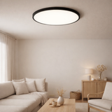 Le plafond LED Carlo avec RVB-Backlight, Ø de 54 cm, plafond classique moderne en plastique noir / blanc avec de nombreuses fonctions, par ex. en situation