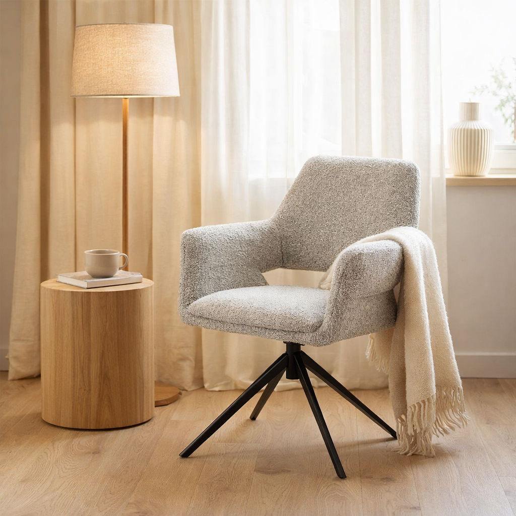 Katy Armchair tissu en peluche, tourner le pied en situation